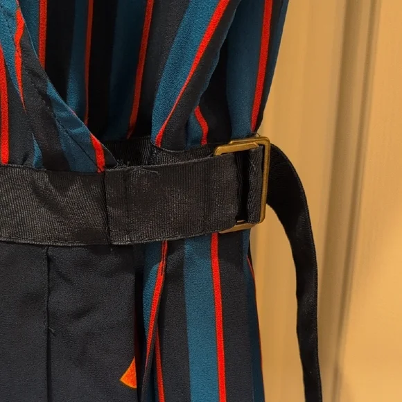 Striped And Patterned Midi Dress With Adjustable Waist Size L - Picture 5 of 10